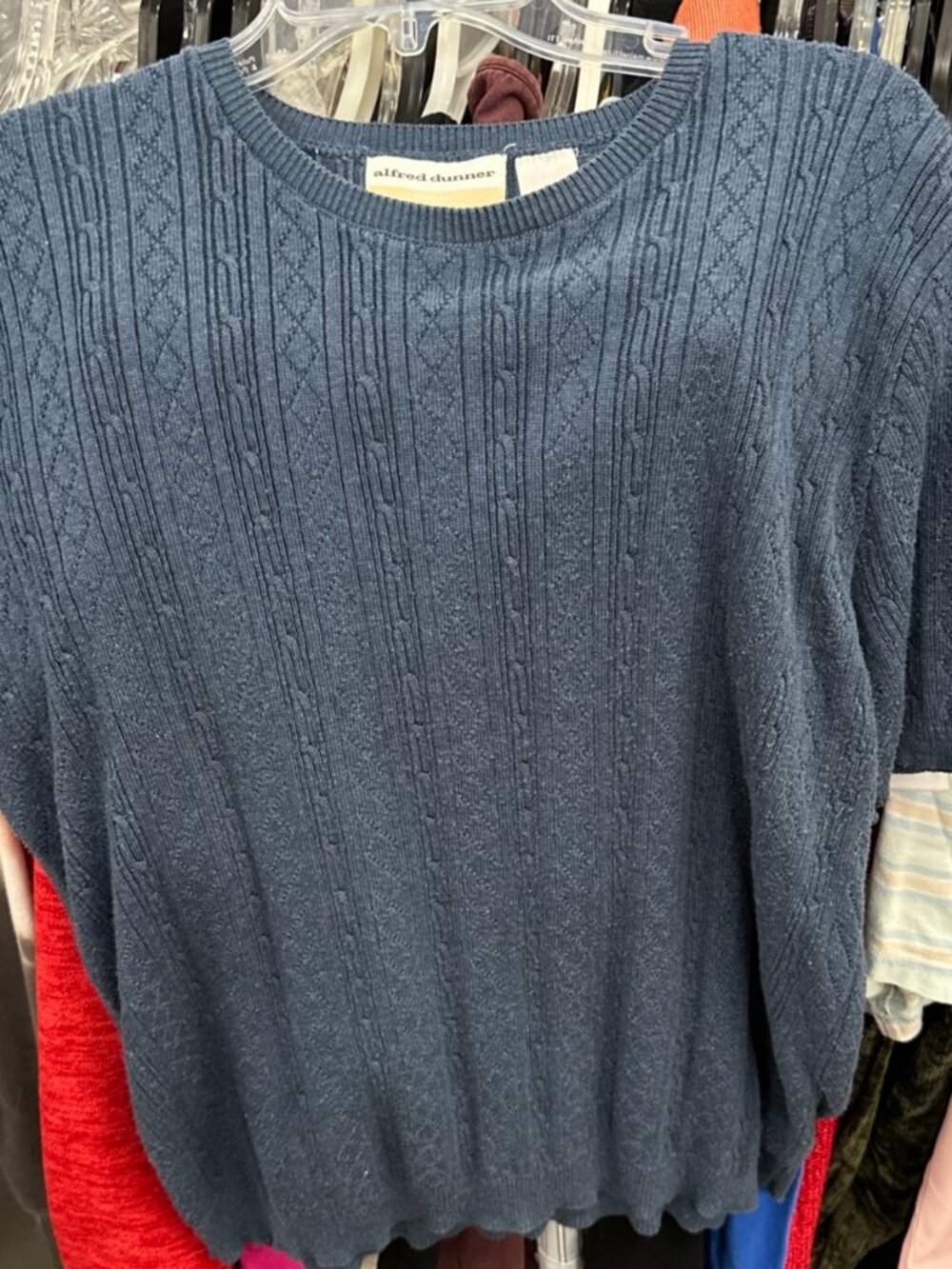 Alfred Dunner Women's Sweater 2X Plus Short Sleeve Cable Knit Blue Color
